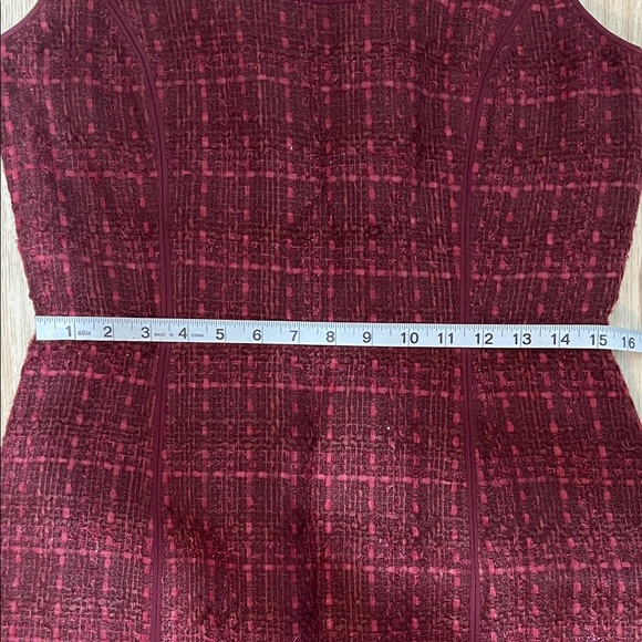 Tory Burch Tweed Sleeveless Sheath Dress Burgundy Size 10 - Picture 5 of 6